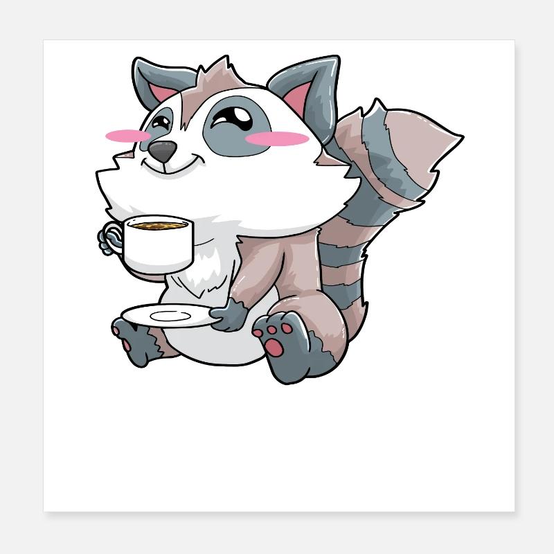 Funny raccoon drinking coffee Poster 8" x 8" (20x20 cm)