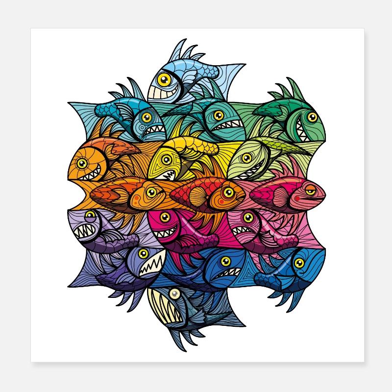 Escherfish style Pattern V Poster 20x20 cm