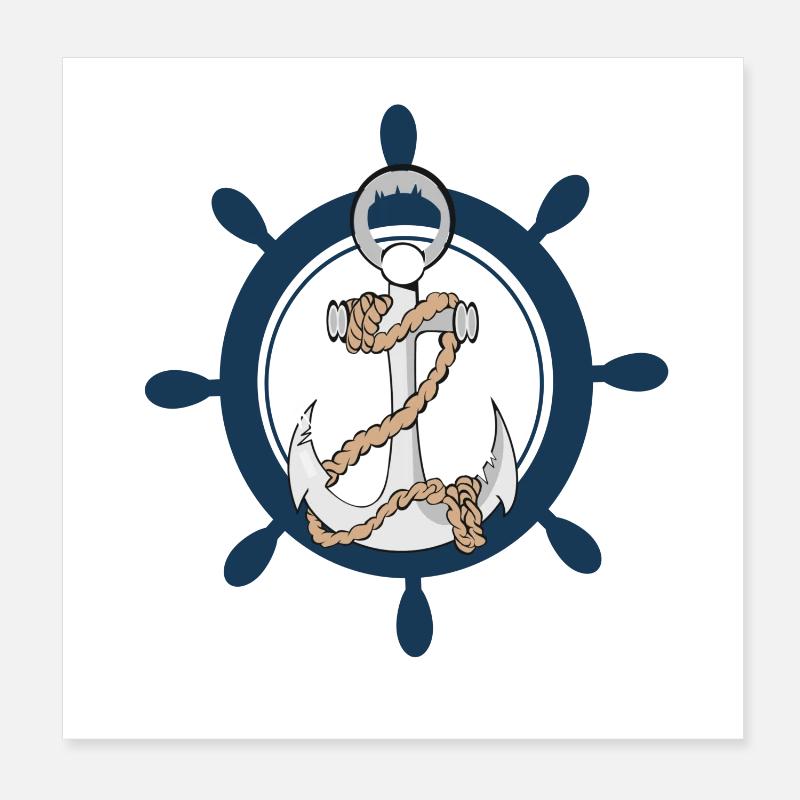 Anchor with hard port steering wheel Poster 8" x 8" (20x20 cm)