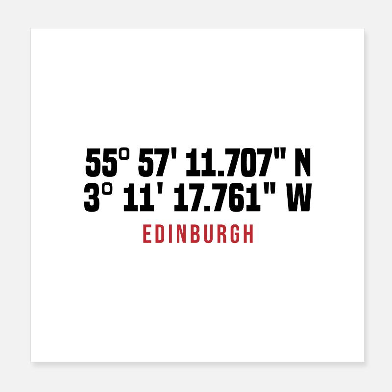 Edinburgh Coordinates Typo Poster 8" x 8" (20x20 cm)