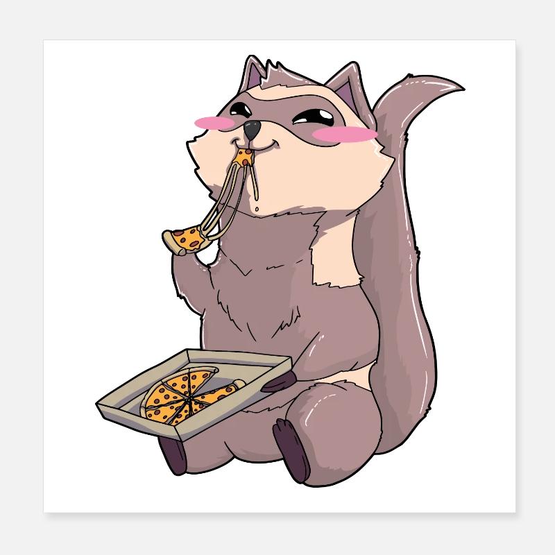 Frettchen Pizza Kawaii Poster 20x20 cm