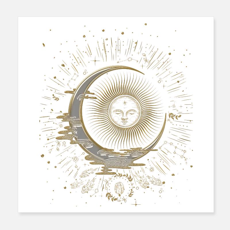 Die Sonne und der Mond mit Sternen Poster 20x20 cm