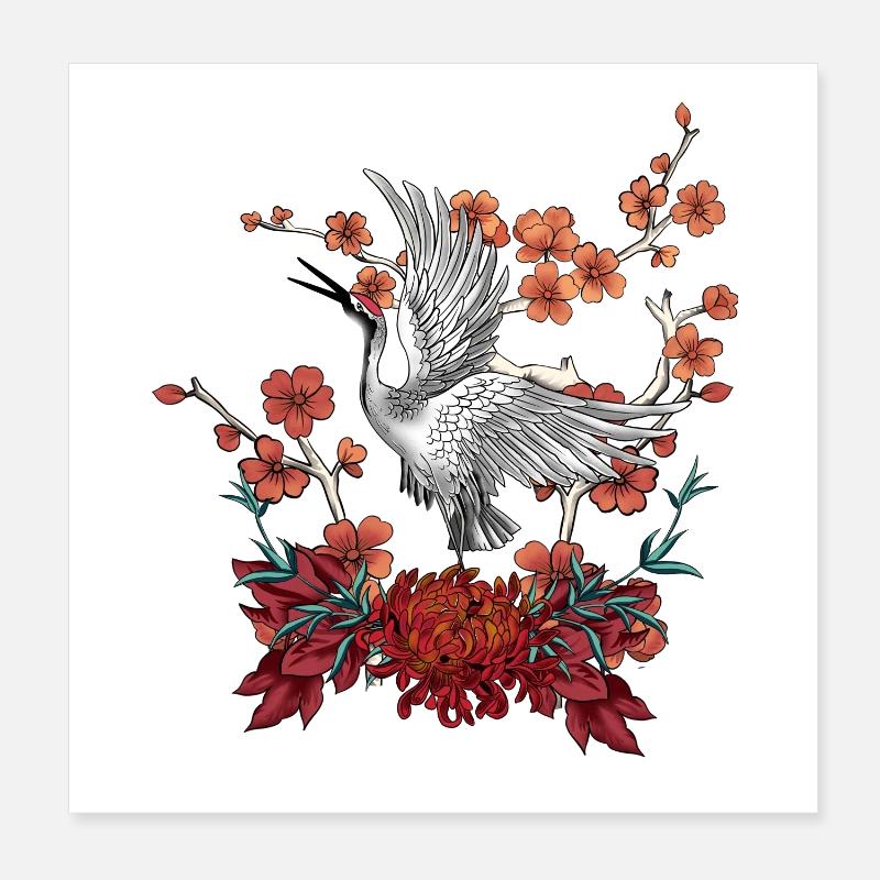 Belle grue avec des fleurs Poster 20 x 20 cm