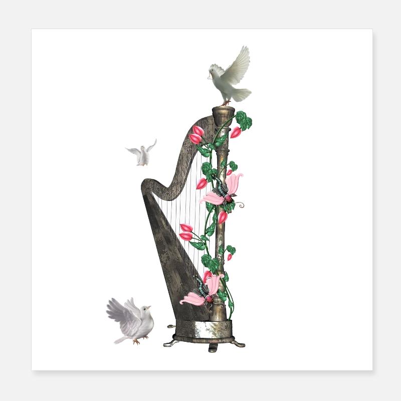 Magnifique harpe avec colombe Poster 20 x 20 cm