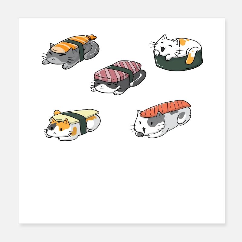 Chat sushi Poster 20 x 20 cm