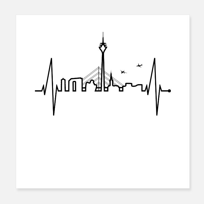 Düsseldorf Skyline Herzschlag Liebe Düsseldorfer Poster 20x20 cm