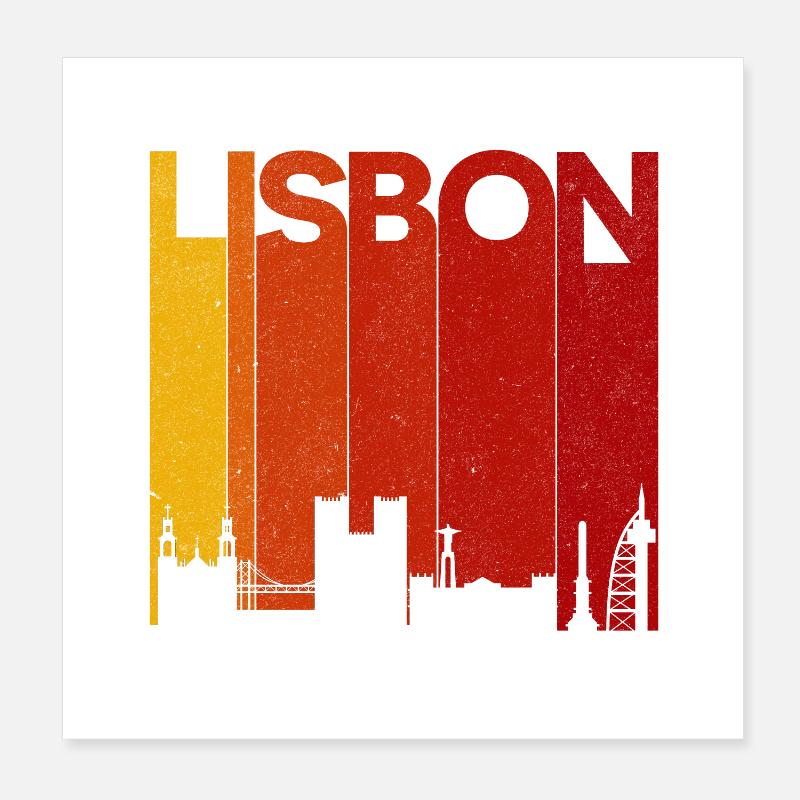 Lisbon Skyline Gradient Sunset Poster 8" x 8" (20x20 cm)