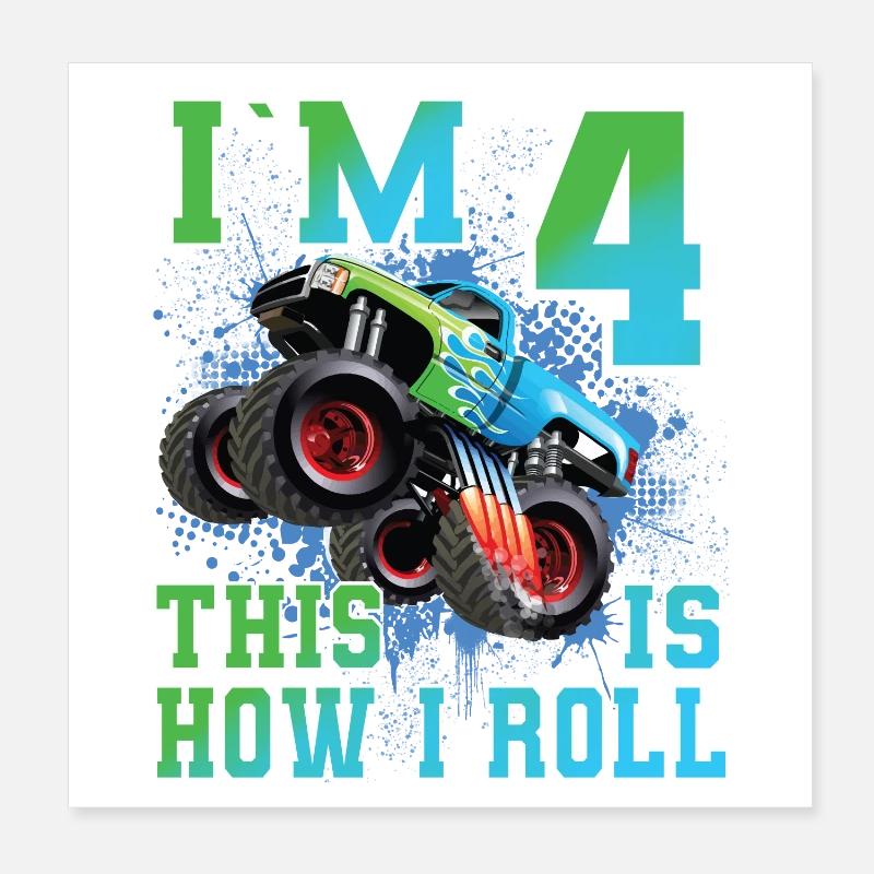 4 ans de monster-truck Poster 20 x 20 cm