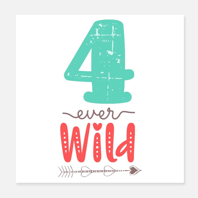 Four Ever Wild 4. Geburtstag Geschenk Mädchen Poster 20x20 cm