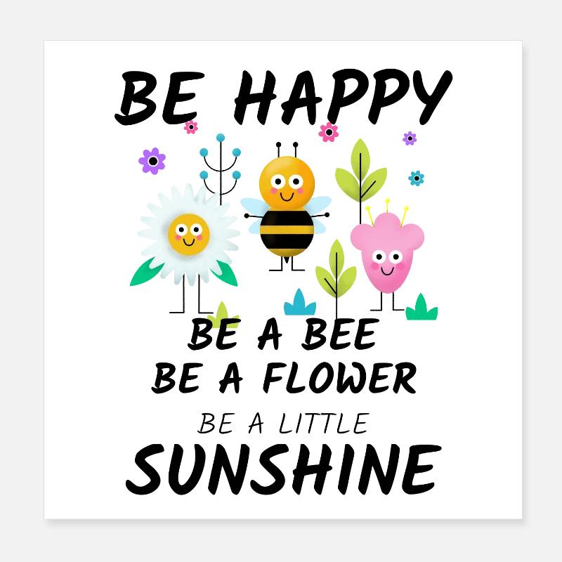 Motif de jardin joyeux : fleur, abeille Poster 20 x 20 cm