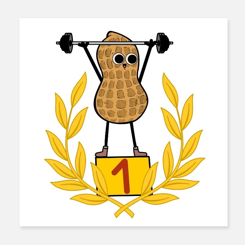 Erdnuss Bodybuilder Body building Gewichte Hantel Poster 20x20 cm