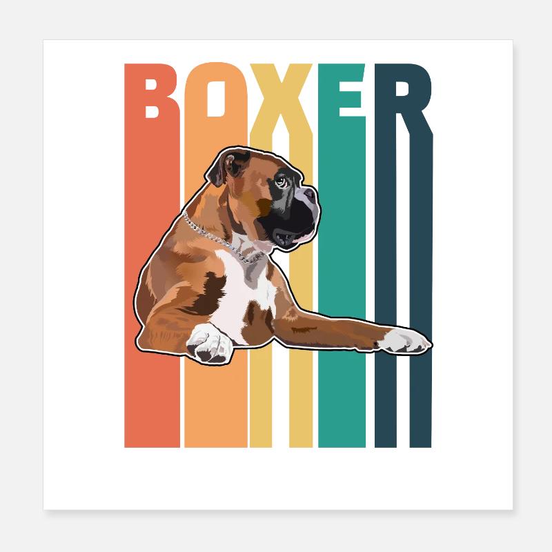 Boxer Chien Rétro Poster 20 x 20 cm