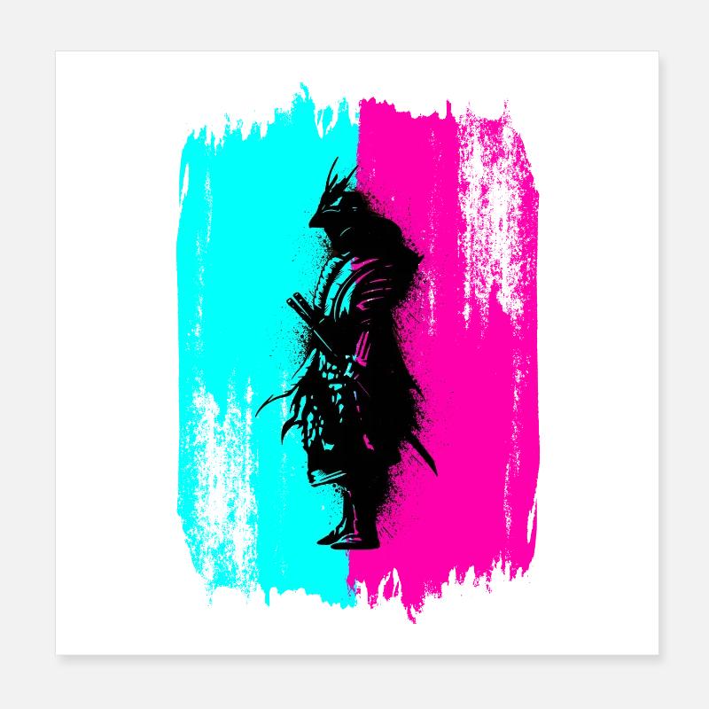 Black Samurai In A Turquoise And Pink Frame Poster 8" x 8" (20x20 cm)