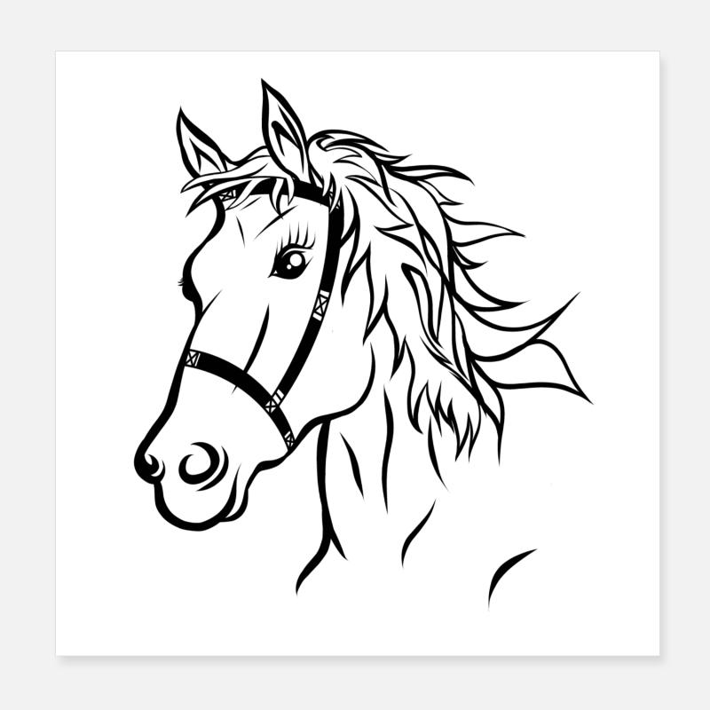 Tête de cheval silhouette cheval équitation cadeau Poster 20 x 20 cm