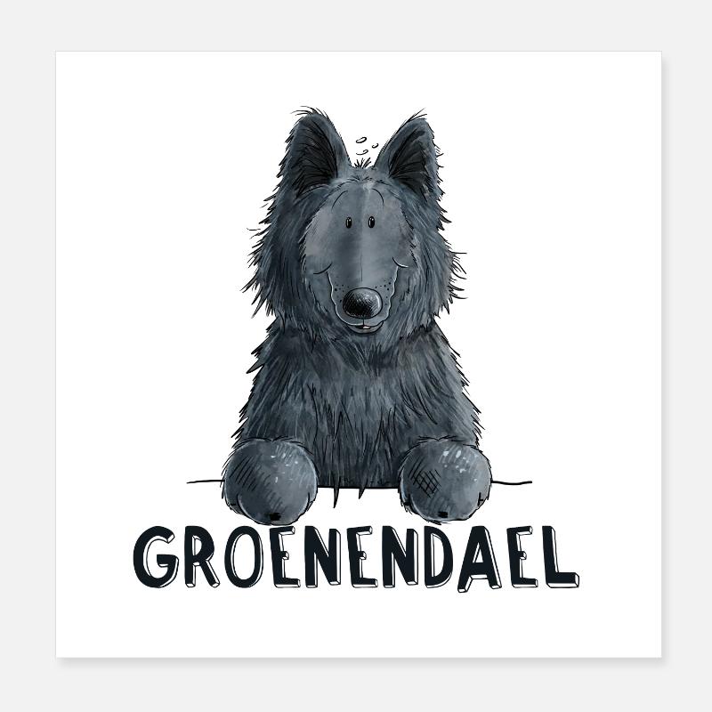 Happy Groenendael I Hund Kopf I Comic Poster 20x20 cm