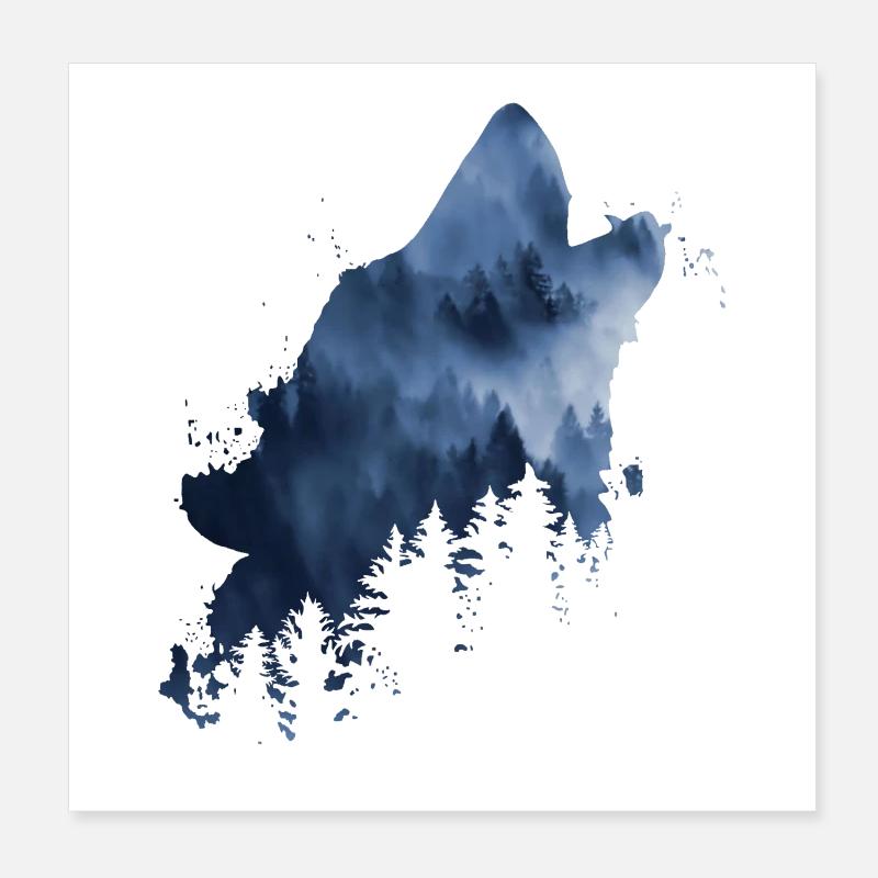howling wolf cloud forest Poster 8" x 8" (20x20 cm)