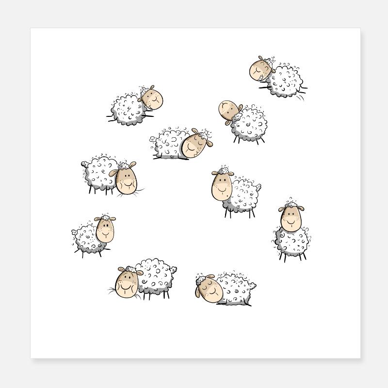 Kleine Schafherde I Schafe I Schäfchen Comic Poster 20x20 cm