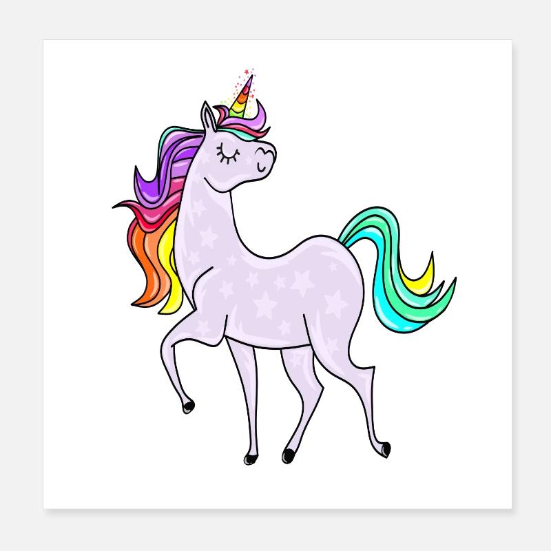 Einhorn mit Sternchen und Regenbogen Farben Poster 20x20 cm