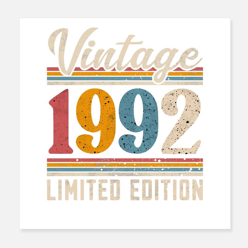 1992 Année de naissance Rétro Vintage Poster 20 x 20 cm