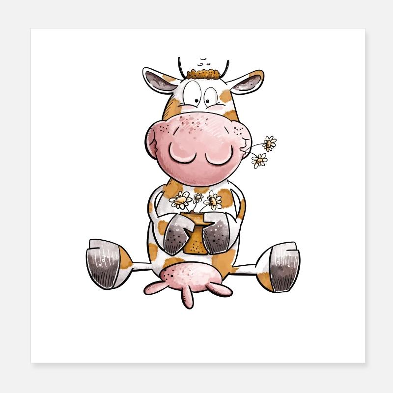 Kuh mit Blumen Poster 20x20 cm