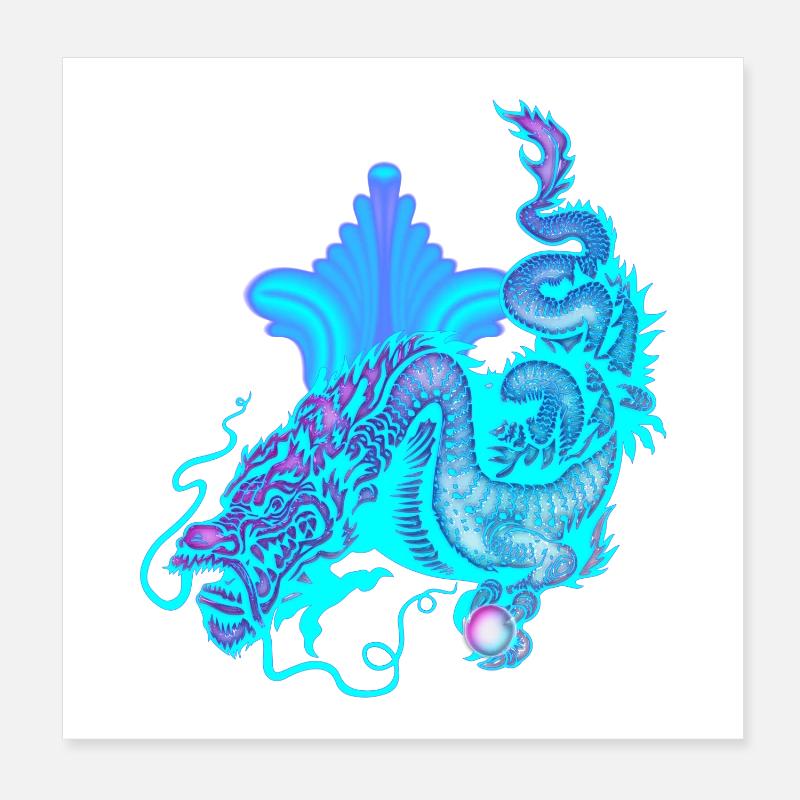 Hellblauer chinesischer Drache Poster 20x20 cm