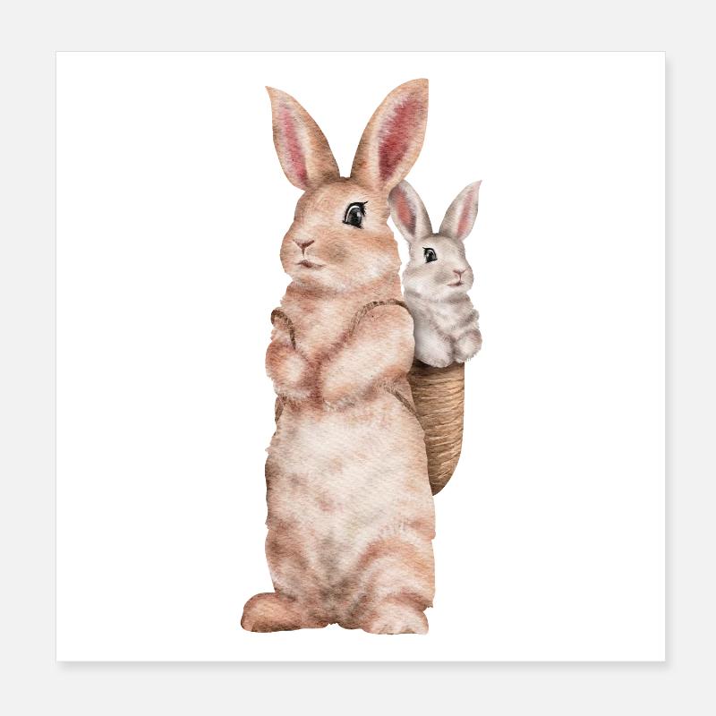 Lapin Lapin Floppy Oreille Lapin de Pâques Lapin Maman Poster 20 x 20 cm