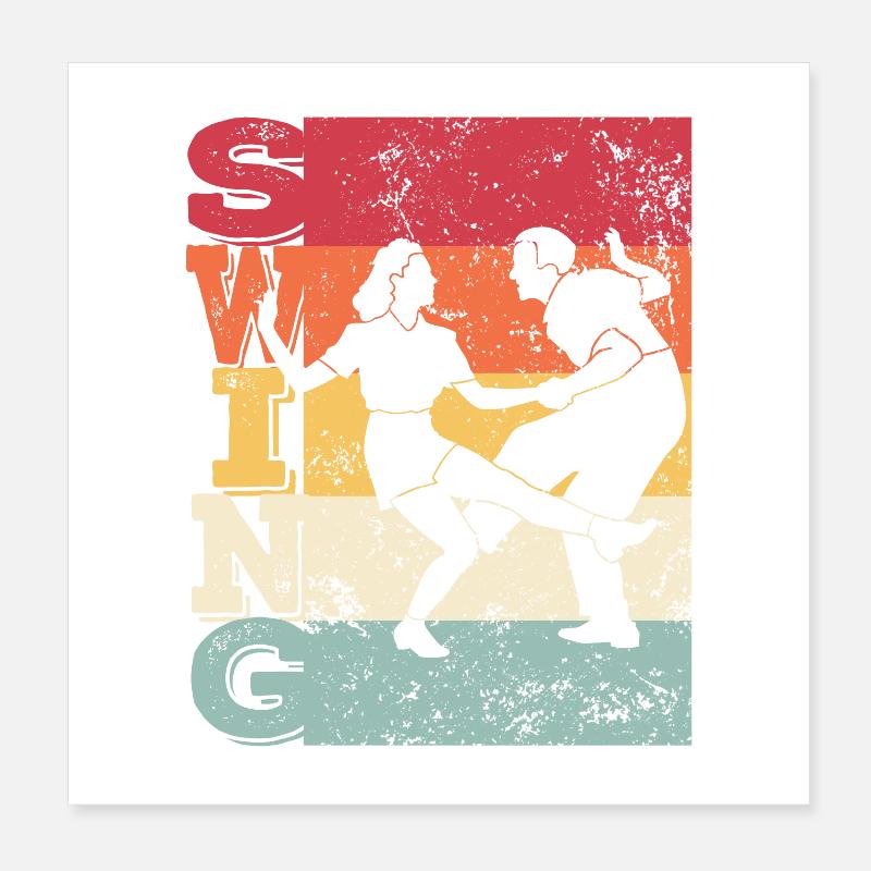 Boogie Woogie Swing Dancing Retro Colors Vintage Poster 8" x 8" (20x20 cm)
