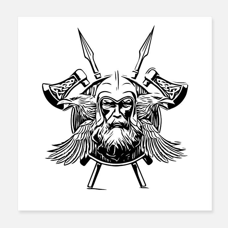 Odin Ravens Viking Axes Poster 8" x 8" (20x20 cm)
