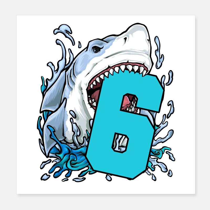 6. Geburtstag 6 Hai Poster 20x20 cm