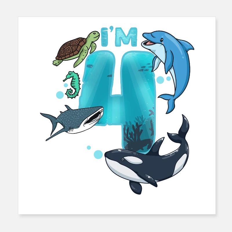 4. Geburtstag Meerestiere Poster 20x20 cm