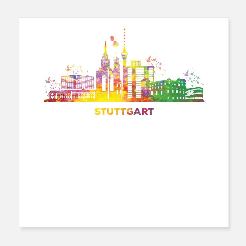 Stuttgart Skyline Colorful Stuttgarter Poster 8" x 8" (20x20 cm)