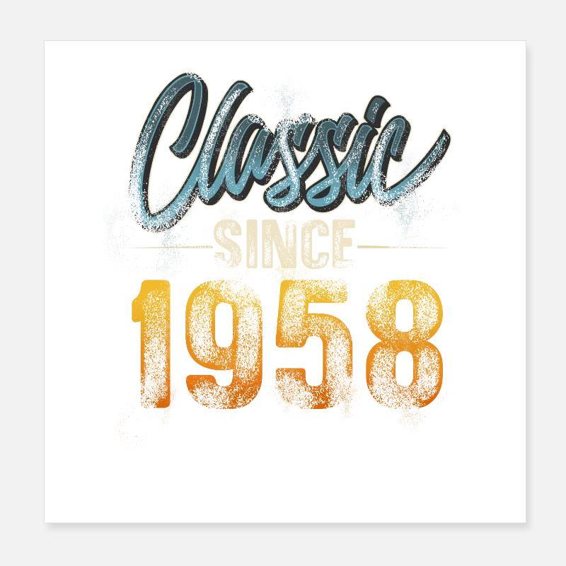 1958 Année de naissance Anniversaire Année de construction Millésime Poster 20 x 20 cm