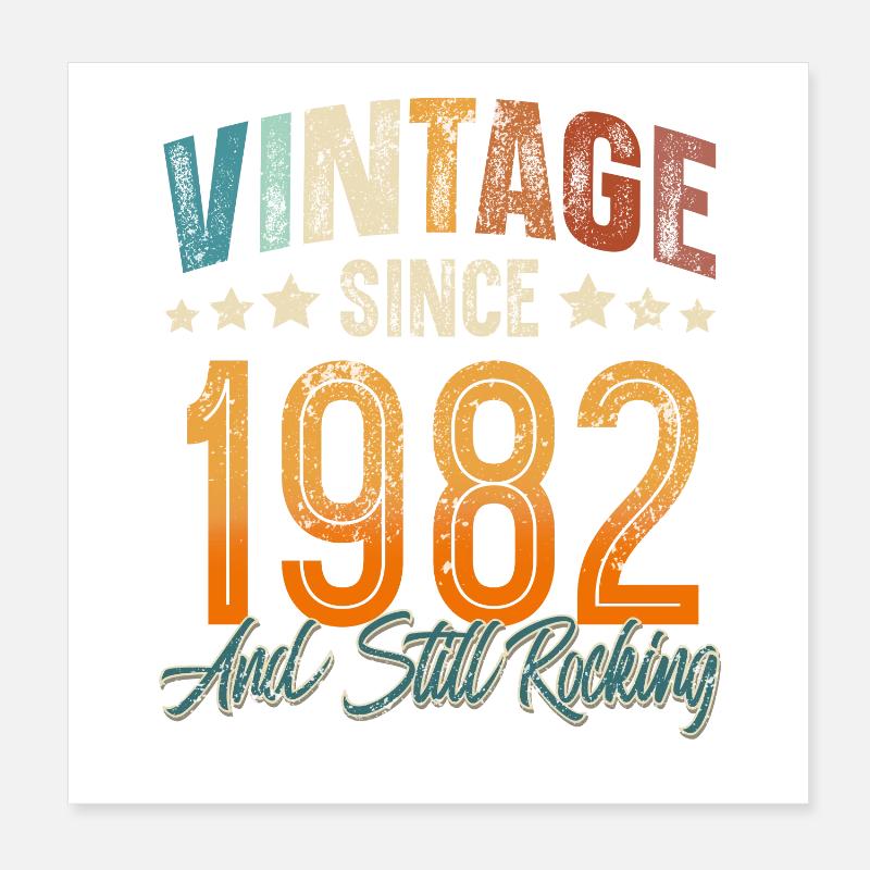 1982 Année de naissance Anniversaire Année de construction Millésime Poster 20 x 20 cm