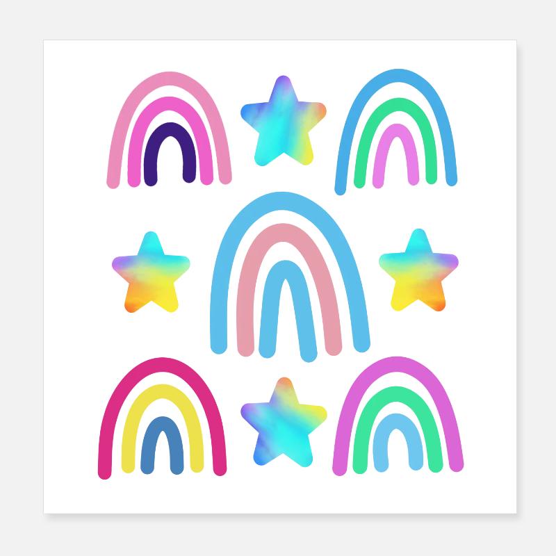 bunter Regenbogen und Sterne Poster 20x20 cm