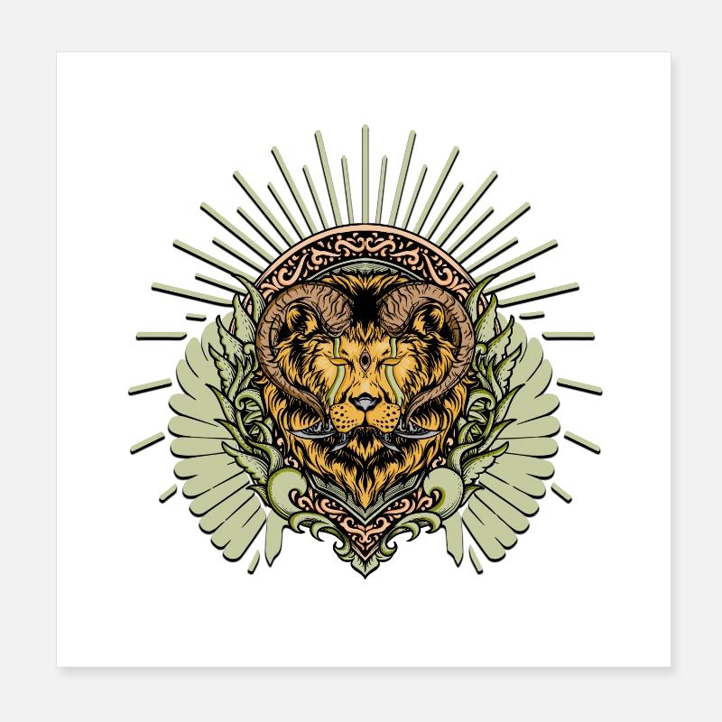 Impressive horned lion Poster 8" x 8" (20x20 cm)