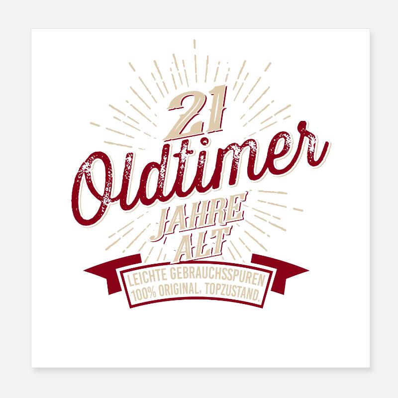 21. Geburtstag Oldtimer Poster 20x20 cm