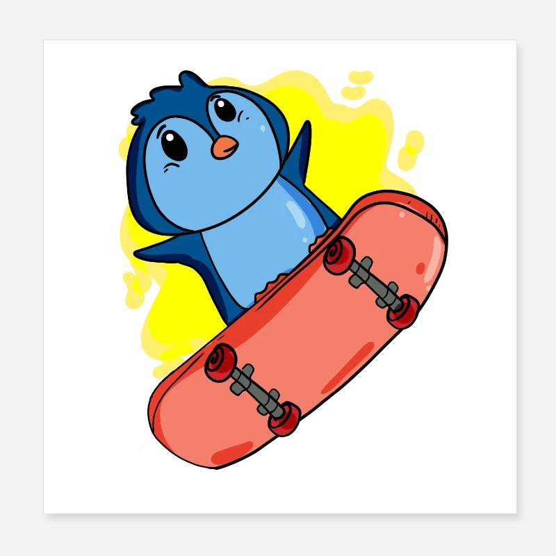 Penguin as a skater with skateboard Poster 8" x 8" (20x20 cm)