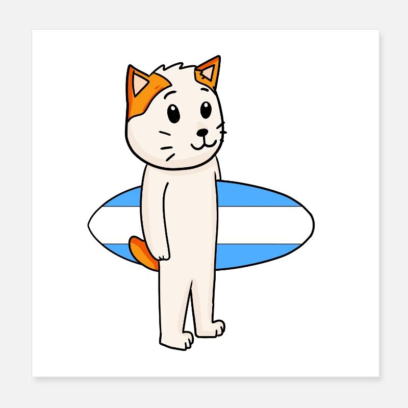 Planche de surf Chat Japonais Bobtail Surfing Cadeau Poster 20 x 20 cm