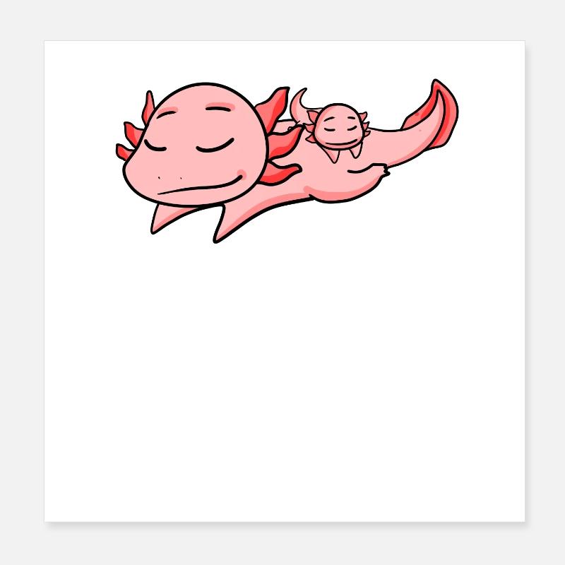 Axolotl Papa avec Bébé Axolotl Poster 20 x 20 cm