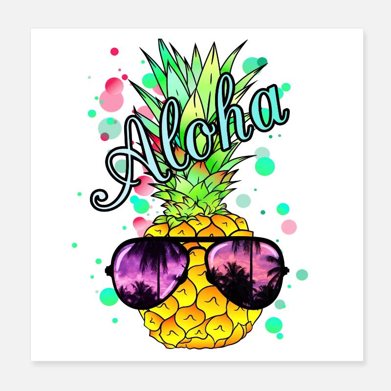 Aloha pineapple with sunglasses Poster 8" x 8" (20x20 cm)