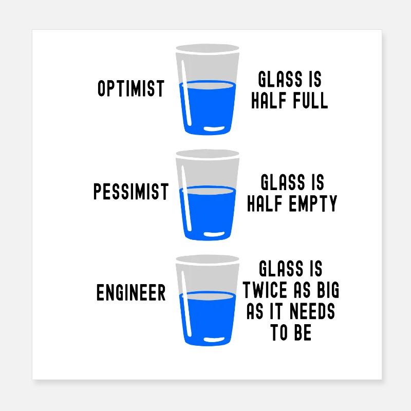 Engineer Glass Half Full Half Empty Funny Engineer Poster 8" x 8" (20x20 cm)