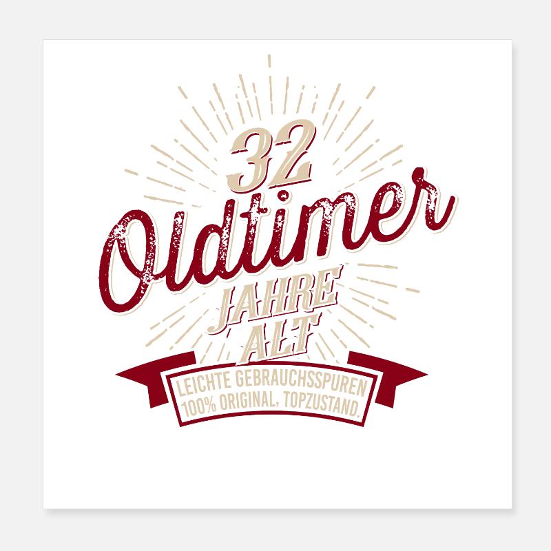 32. Geburtstag Oldtimer Poster 20x20 cm