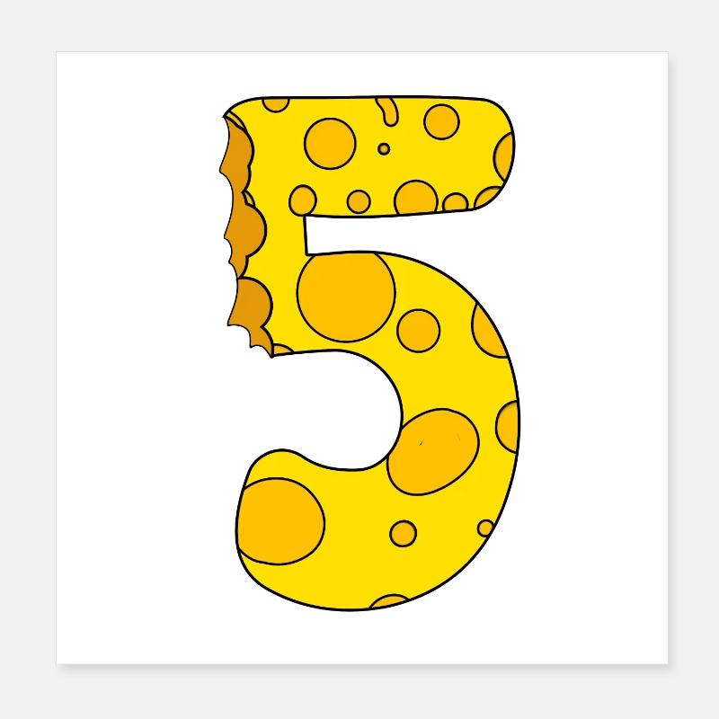 Number 5 Digit Cheese Poster 8" x 8" (20x20 cm)