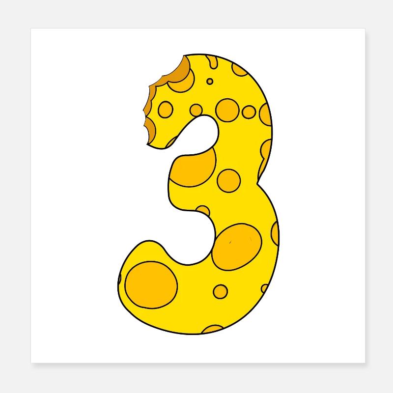Number 3 Digit Cheese Poster 8" x 8" (20x20 cm)