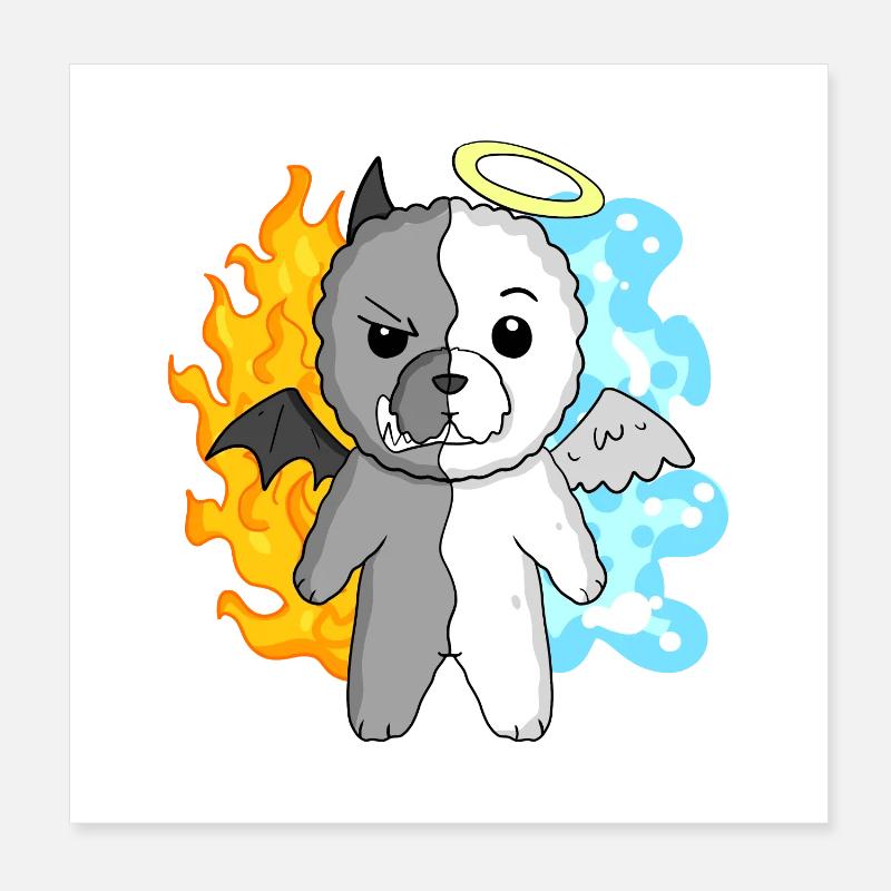 Dog Bichon Frise - Angel and Devil Poster 8" x 8" (20x20 cm)