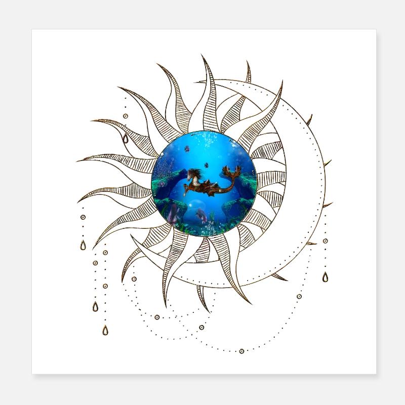 Wunderbares Steampunk-Seepferdchen auf dem Meer Poster 20x20 cm