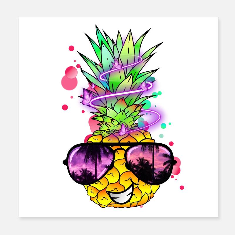 coole Ananas mit Neon Spirale Poster 20x20 cm