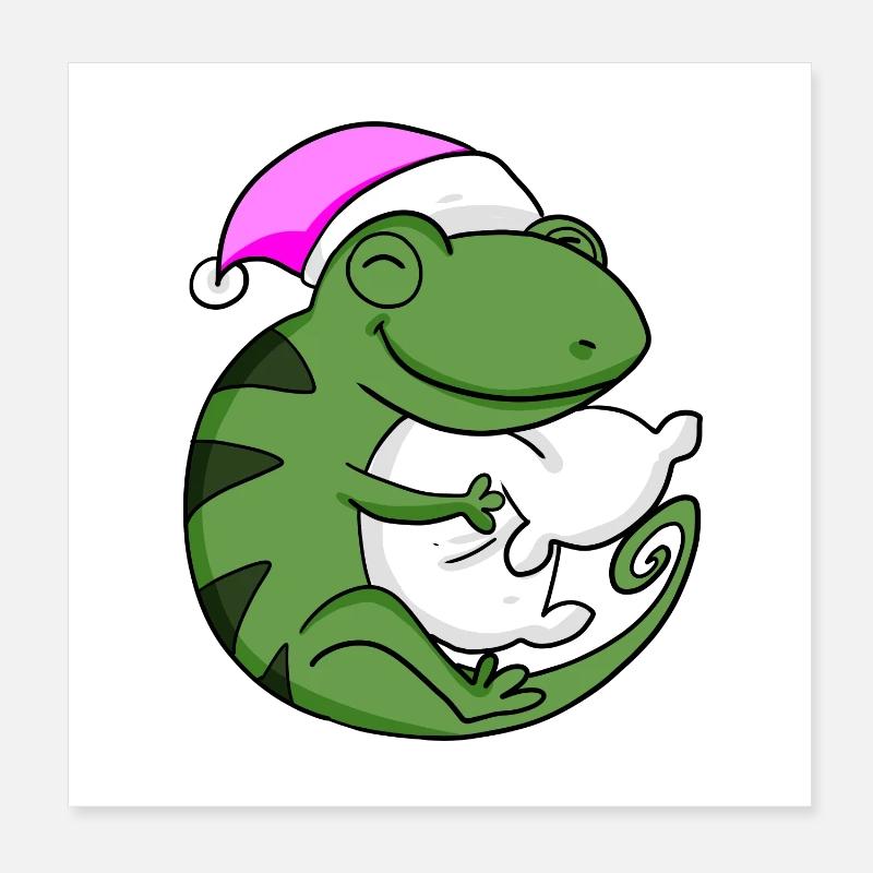 Caméléon avec oreiller et bonnet de couchage Poster 20 x 20 cm