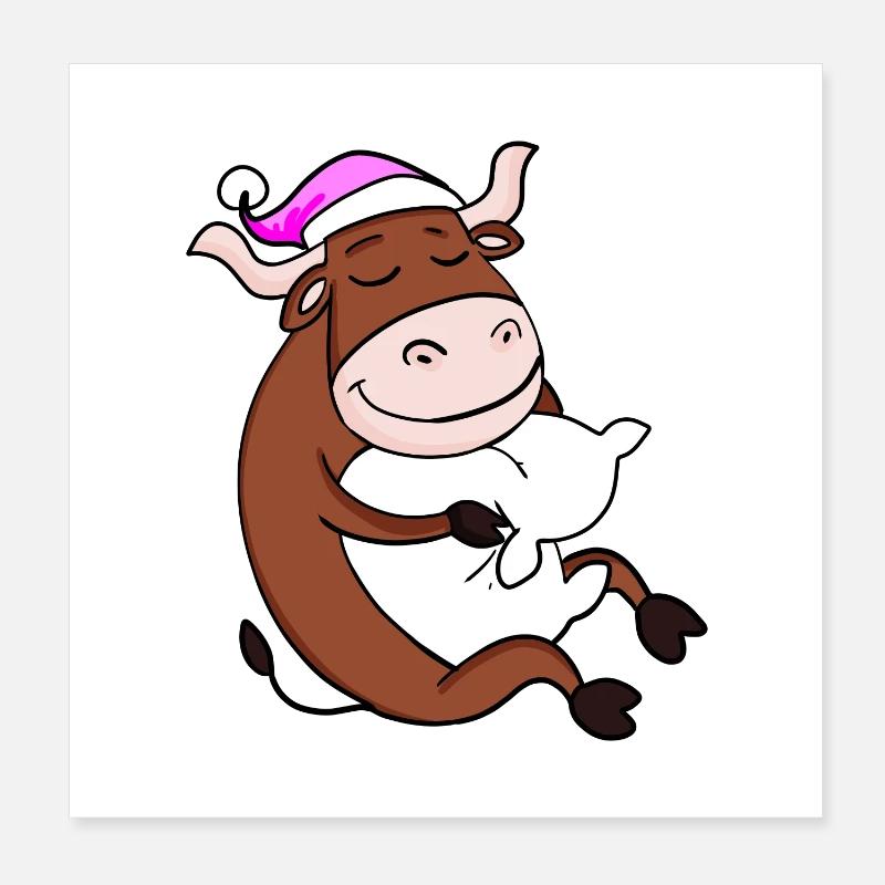 Ox with pillow and sleeping cap Poster 8" x 8" (20x20 cm)