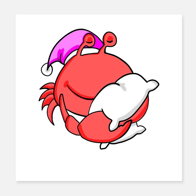 Crabe avec oreiller et bonnet de couchage Poster 20 x 20 cm